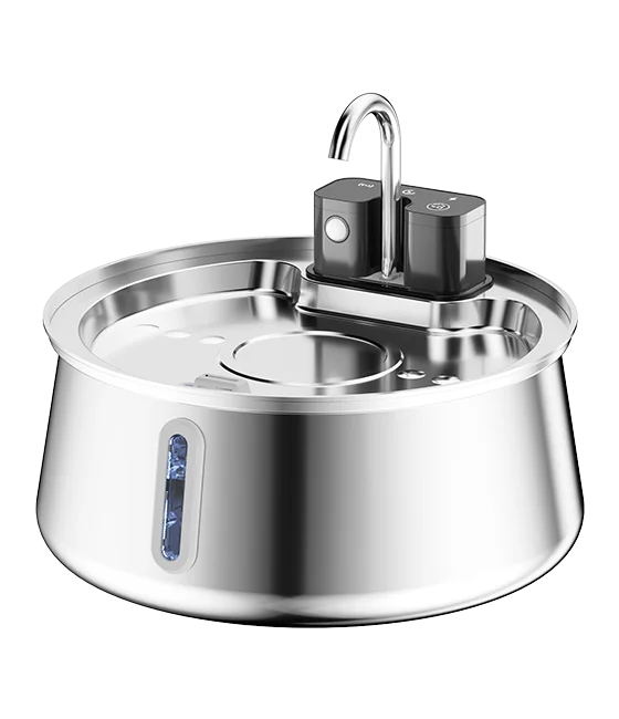 FounTail wireless stainless steel dog water fountain with faucet spout and water level window